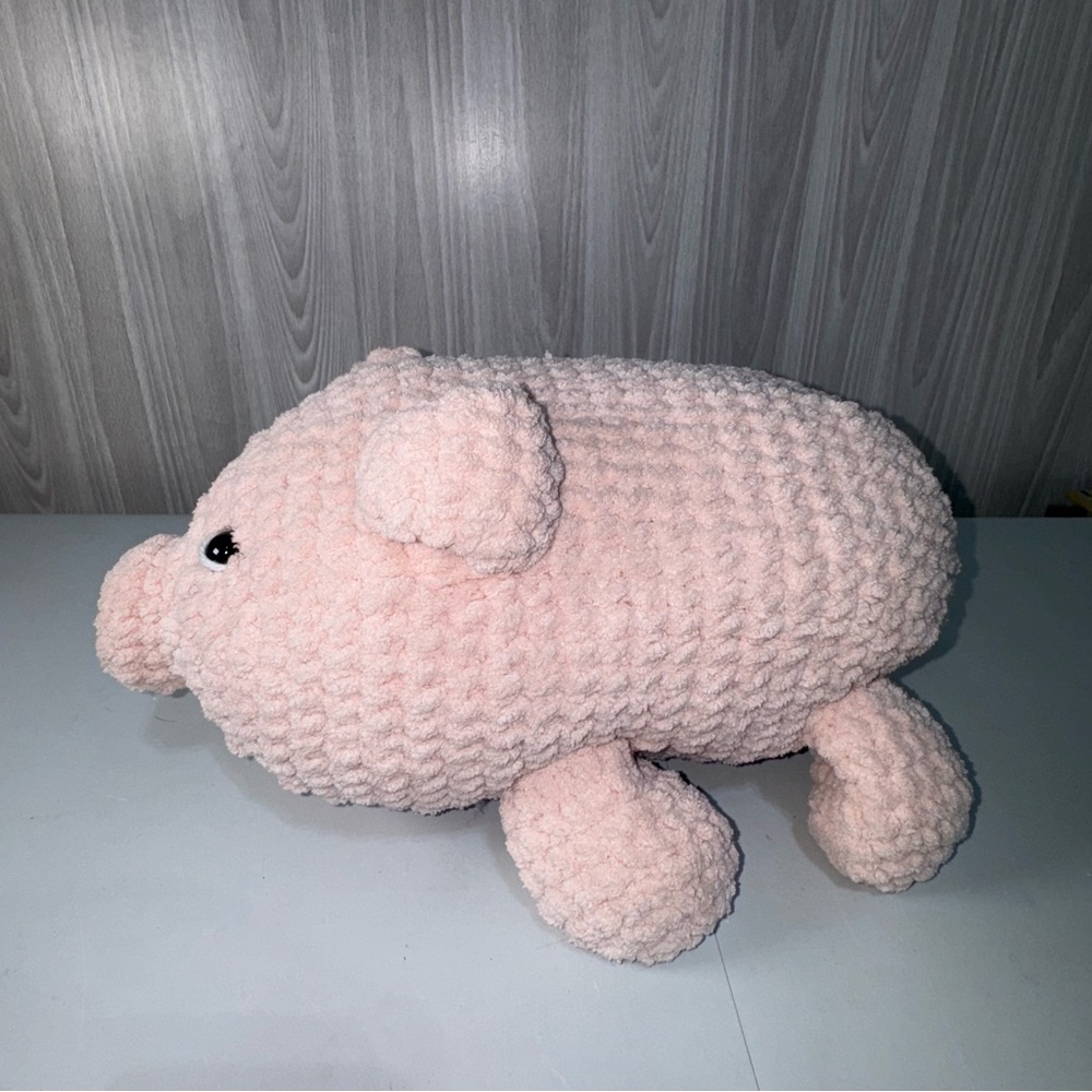 Handmade Crochet Stuffed Pink Pig Piggie Medium Soft Chenille Yard
11 X6